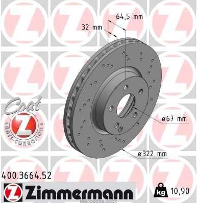 Tarcza h-wa p. DB204/212 2044210812 0004211212 ZIMMERMANN z wentylacją wewnętrzną, perforowany