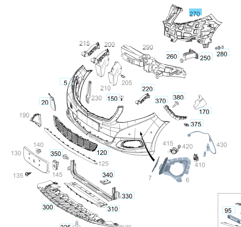 4478800016 Wzmocnienie zderzaka Vito W447 przód L -wewnętrzna część poszycia